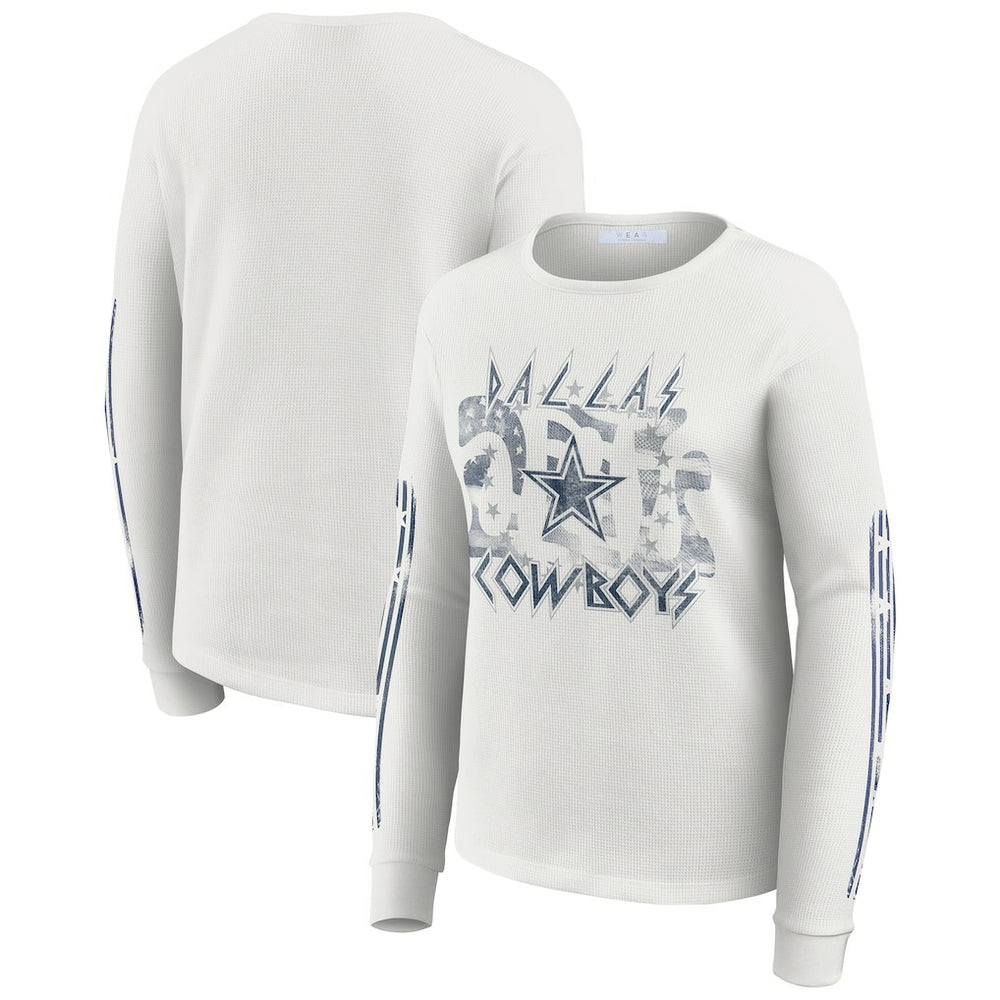 Dallas Cowboys WEAR by Erin Andrews Women's Graphic Waffle Long-Sleeve T-Shirt White | NFL