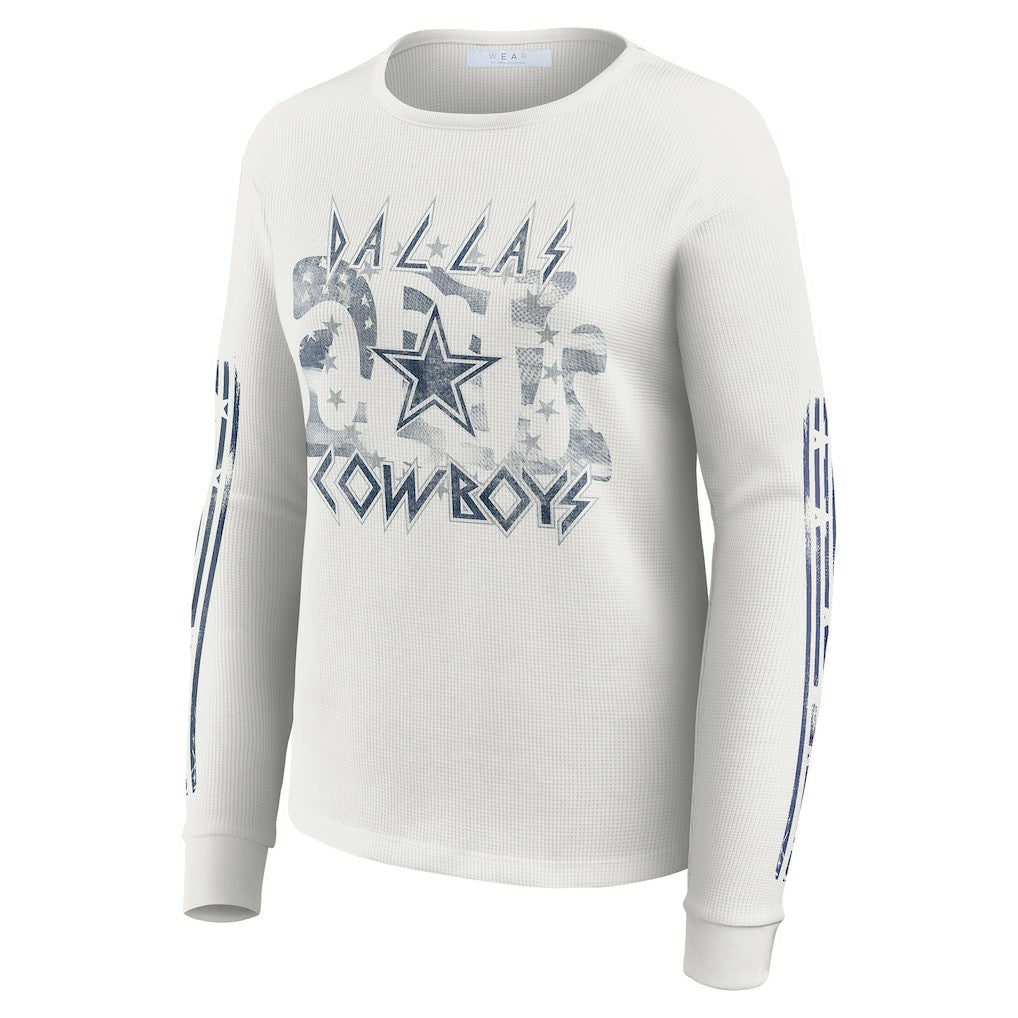 Dallas Cowboys WEAR by Erin Andrews Women's Graphic Waffle Long-Sleeve T-Shirt White | NFL
