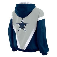 Dallas Cowboys WEAR by Erin Andrews Women's Plus Size Retro Crinkle Full-Zip Hoodie Windbreaker Jacket Navy/Gray | NFL