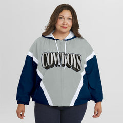 Dallas Cowboys WEAR by Erin Andrews Women's Plus Size Retro Crinkle Full-Zip Hoodie Windbreaker Jacket Navy/Gray | NFL