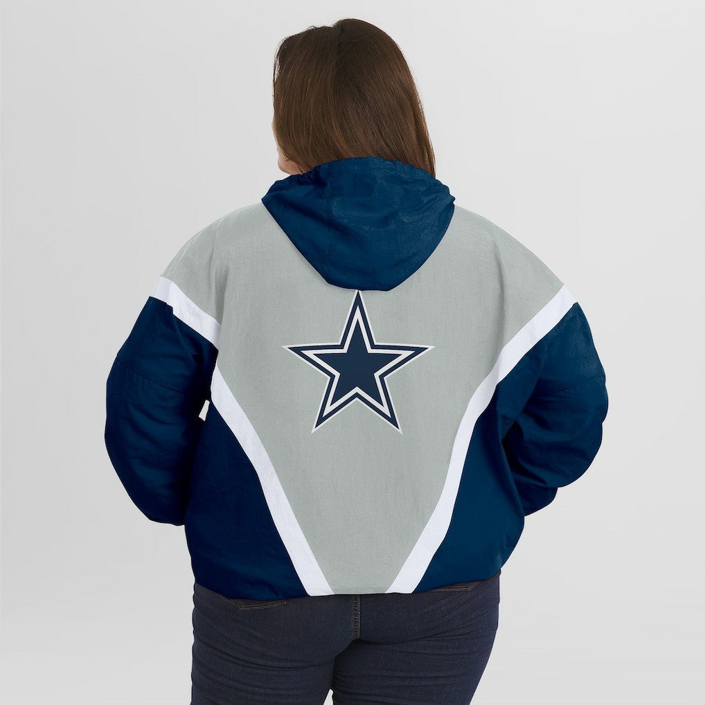 Dallas Cowboys WEAR by Erin Andrews Women's Plus Size Retro Crinkle Full-Zip Hoodie Windbreaker Jacket Navy/Gray | NFL