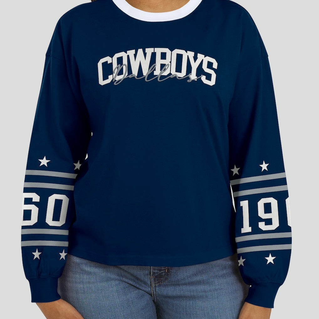 Dallas Cowboys WEAR by Erin Andrews Women's Sport Long-Sleeve T-Shirt Navy | NFL