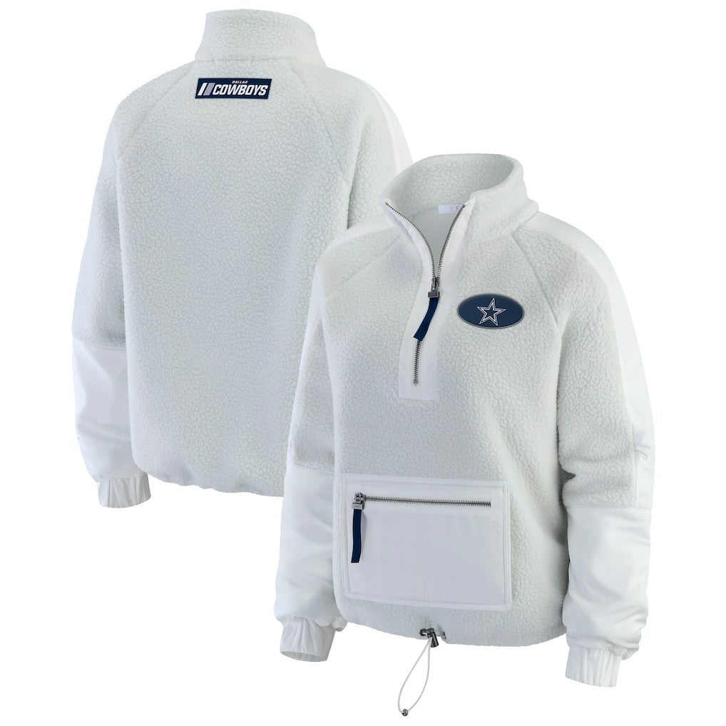 Dallas Cowboys WEAR by Erin Andrews Women's Polar Fleece Half-Zip Jacket White | NFL