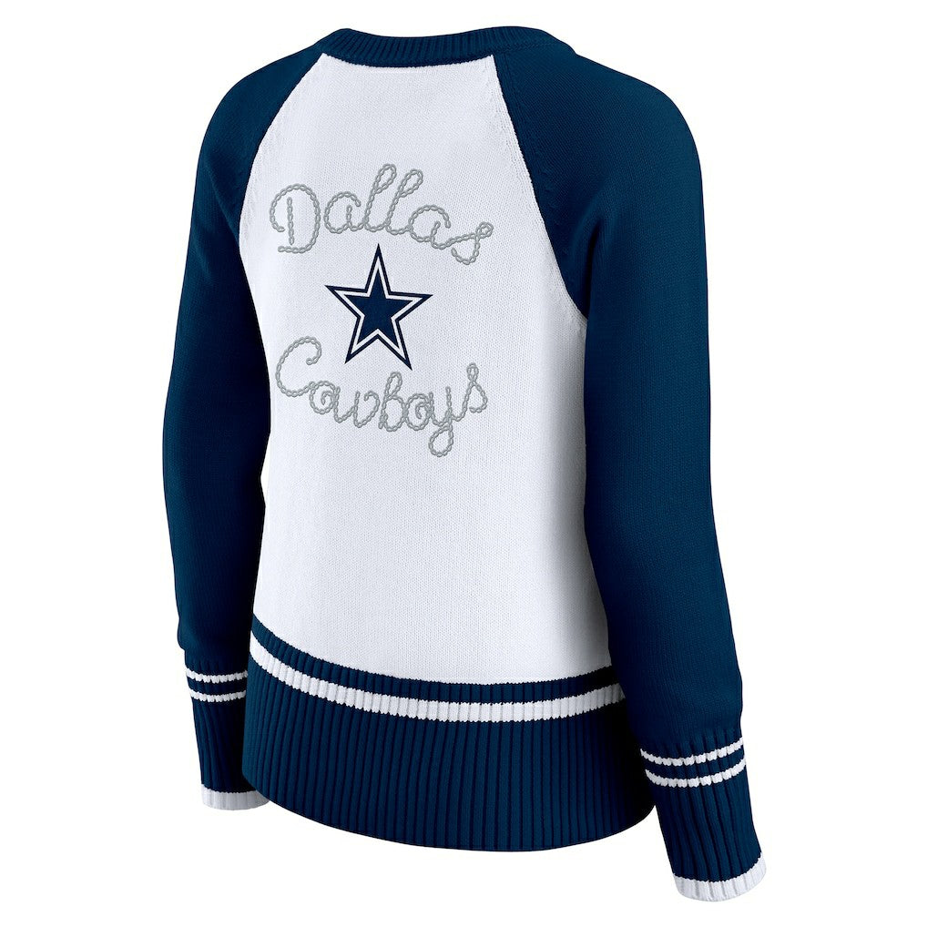 Dallas Cowboys WEAR by Erin Andrews Women's Colorblock Raglan Sweater White/Navy | NFL