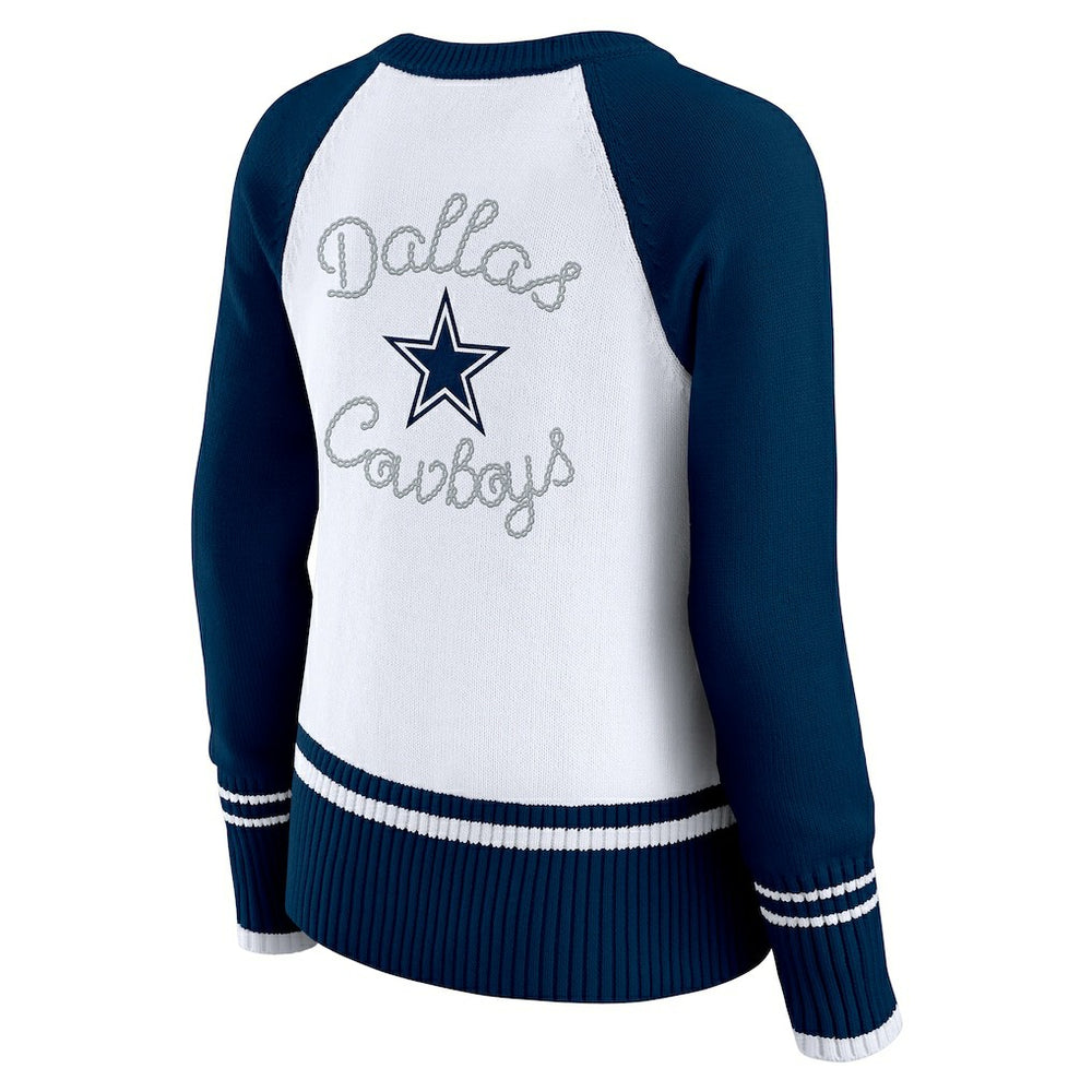 Dallas Cowboys WEAR by Erin Andrews Women's Colorblock Raglan Sweater White/Navy | NFL