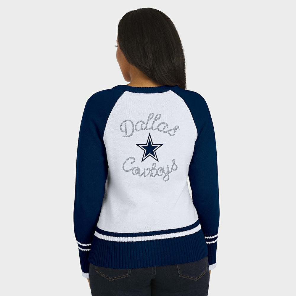 Dallas Cowboys WEAR by Erin Andrews Women's Colorblock Raglan Sweater White/Navy | NFL