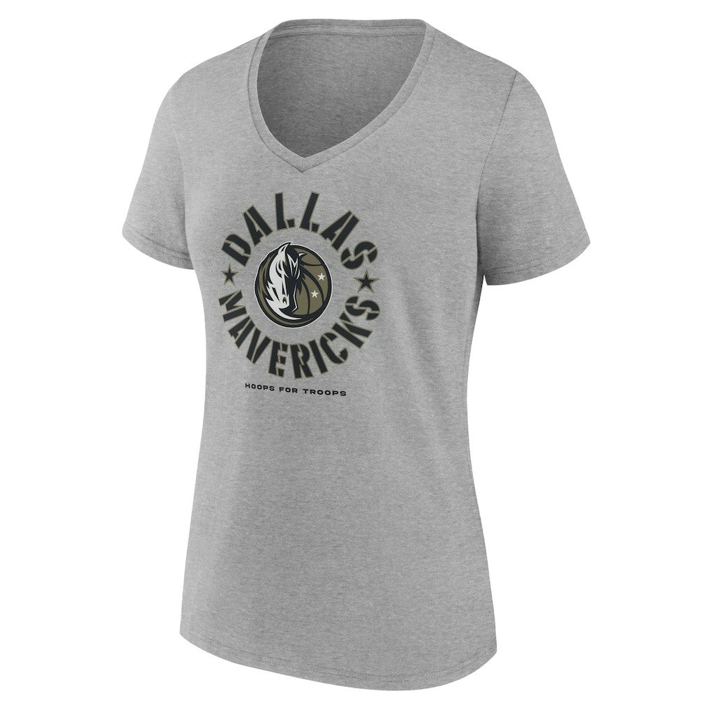 Dallas Mavericks Women's Hoops for Troops V-Neck T-Shirt Heather Gray - NBA