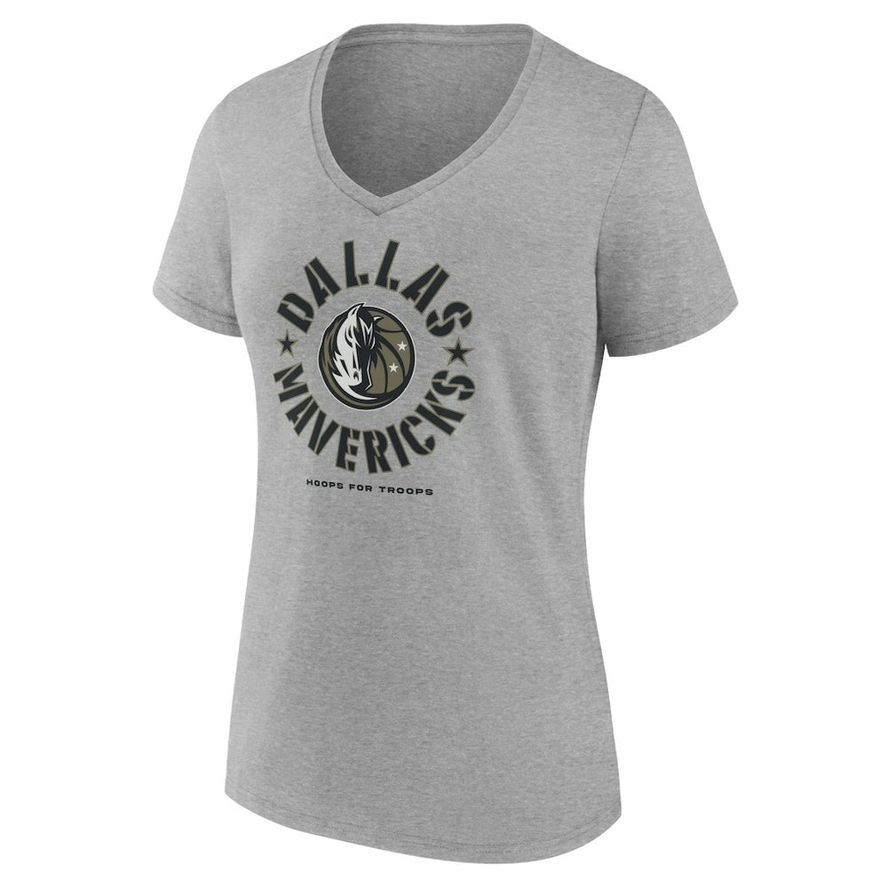 Dallas Mavericks Women's Hoops for Troops V-Neck T-Shirt Heather Gray - NBA