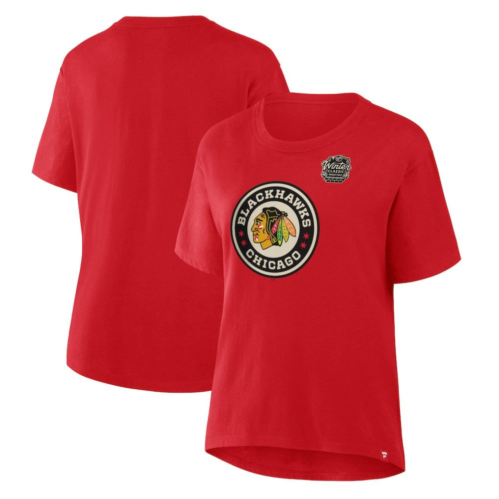 Chicago Blackhawks Fanatics Women's 2025 Winter Classic Primary Logo T-Shirt - Athletic Red - NHL