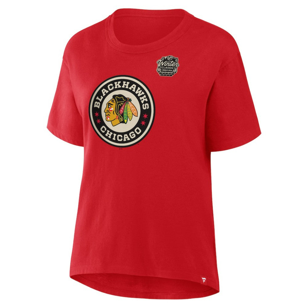 Chicago Blackhawks Fanatics Women's 2025 Winter Classic Primary Logo T-Shirt - Athletic Red - NHL