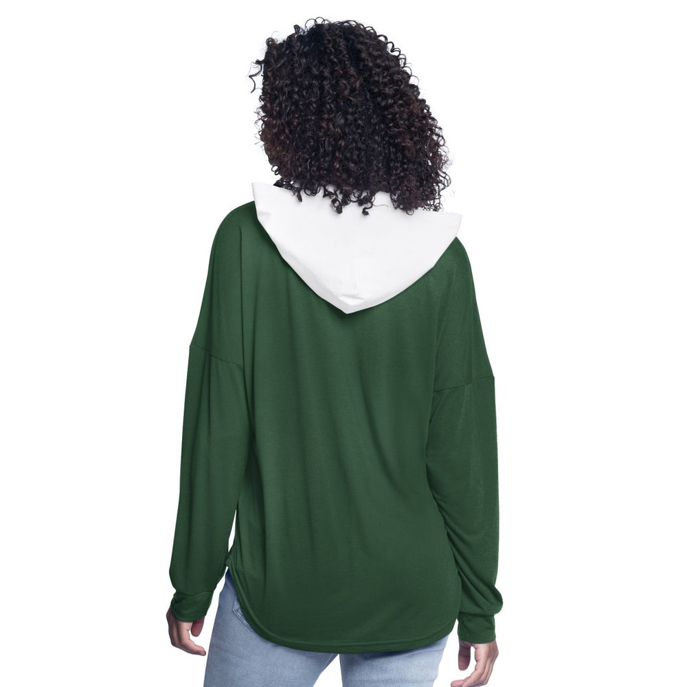 Milwaukee Bucks G-III 4Her by Carl Banks Women's Bench Player Oversized Long Sleeve Hooded Top Hunter Green - NBA