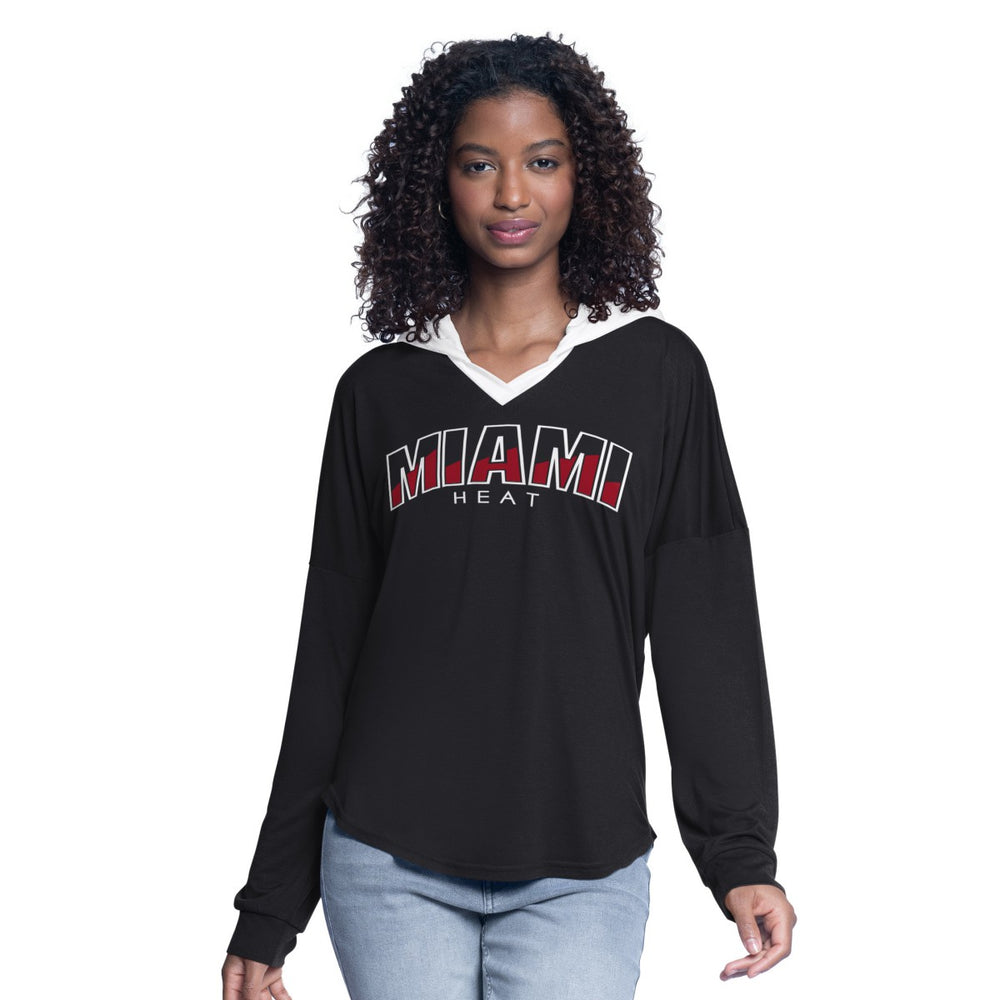 Miami Heat G-III 4Her by Carl Banks Women's Bench Player Oversized Long Sleeve Hooded Top Black - NBA
