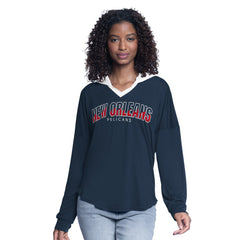New Orleans Pelicans G-III 4Her by Carl Banks Women's Bench Player Oversized Long Sleeve Hooded Top Navy - NBA