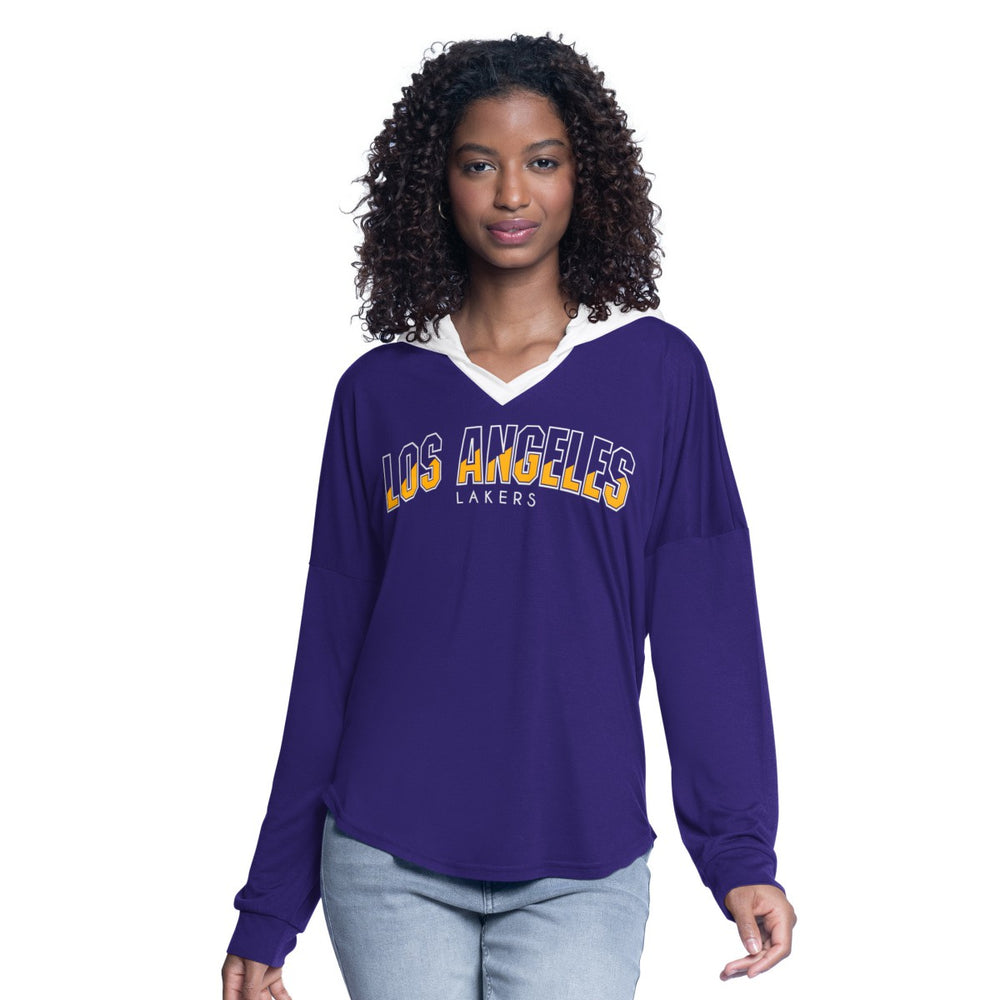 Los Angeles Lakers G-III 4Her by Carl Banks Women's Bench Player Oversized Long Sleeve Hooded Top Purple - NBA