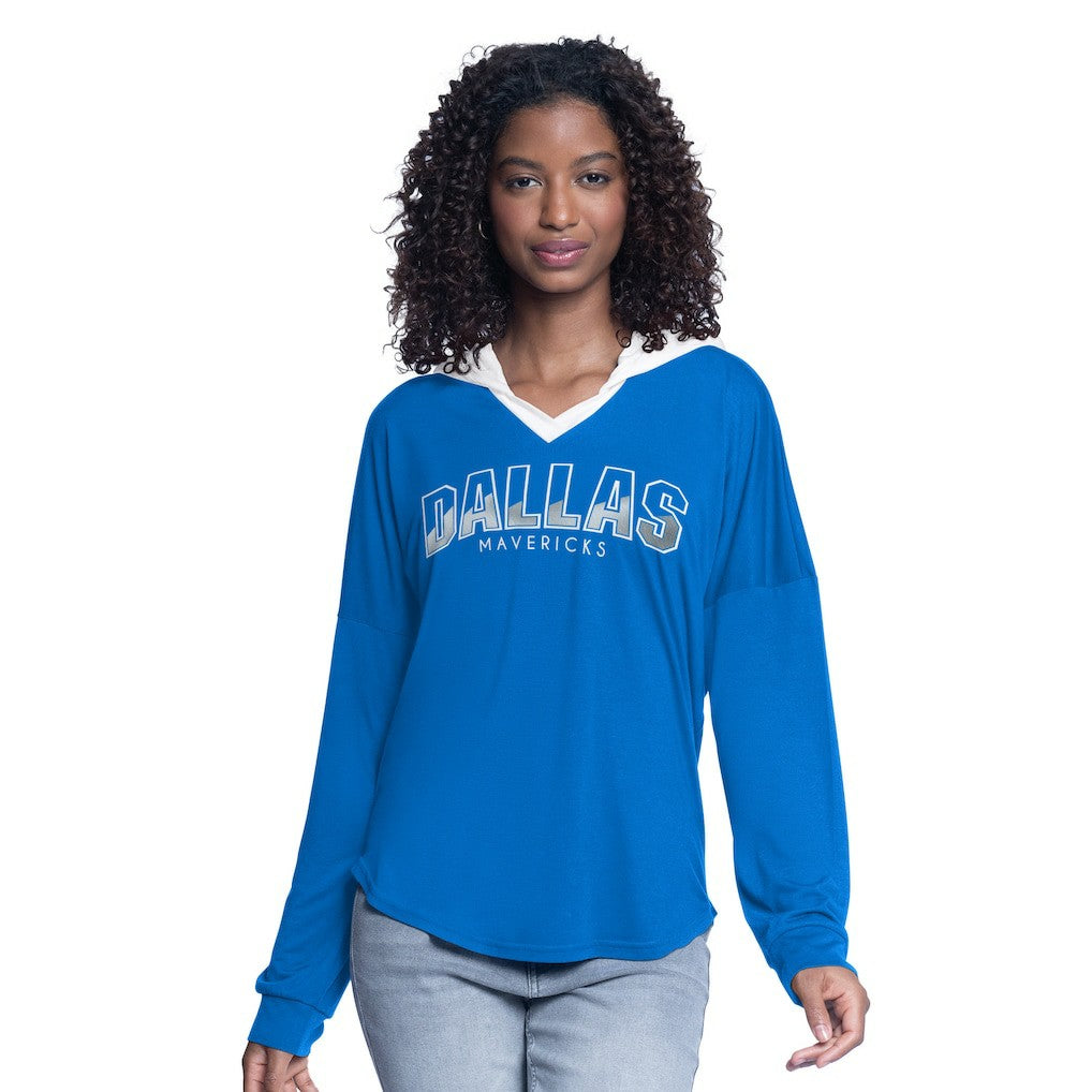 Dallas Mavericks G-III 4Her by Carl Banks Women's Bench Player Oversized Long Sleeve Hooded Top Blue - NBA
