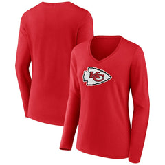 Kansas City Chiefs Women's Primary Logo Long Sleeve V-Neck T-Shirt Red | NFL