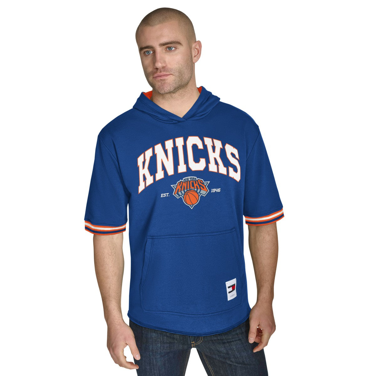 New York Knicks Tommy Jeans Paul French Terry Short Sleeve Pullover Hoodie Blue - NBA