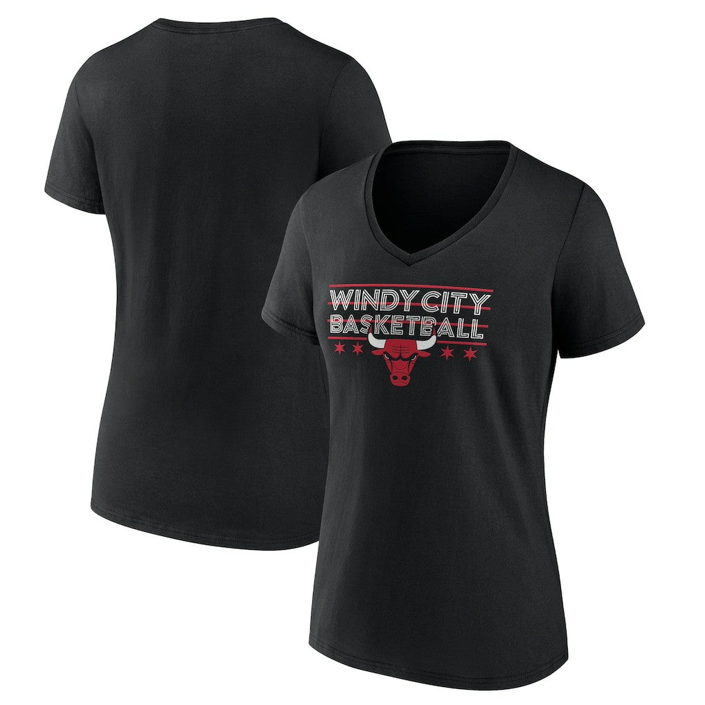 Chicago Bulls Women's Core Hometown Launch V-Neck T-Shirt Black - NBA