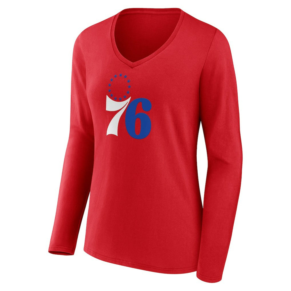 Philadelphia 76ers Women's Primary Logo Long Sleeve V-Neck T-Shirt Red - NBA