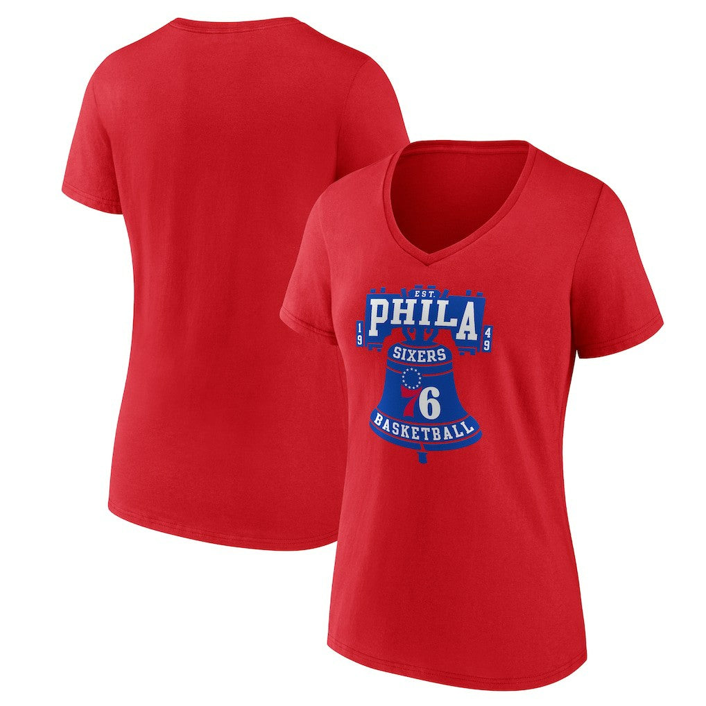 Philadelphia 76ers Women's Hometown V-Neck T-Shirt Red - NBA