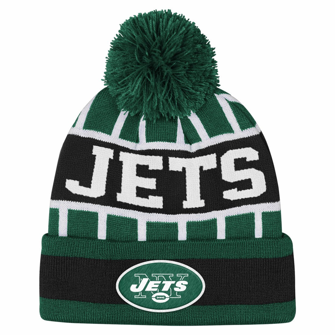 New York Jets Outerstuff Youth Go Fast Cuffed Knit Hat with Pom Green | NFL