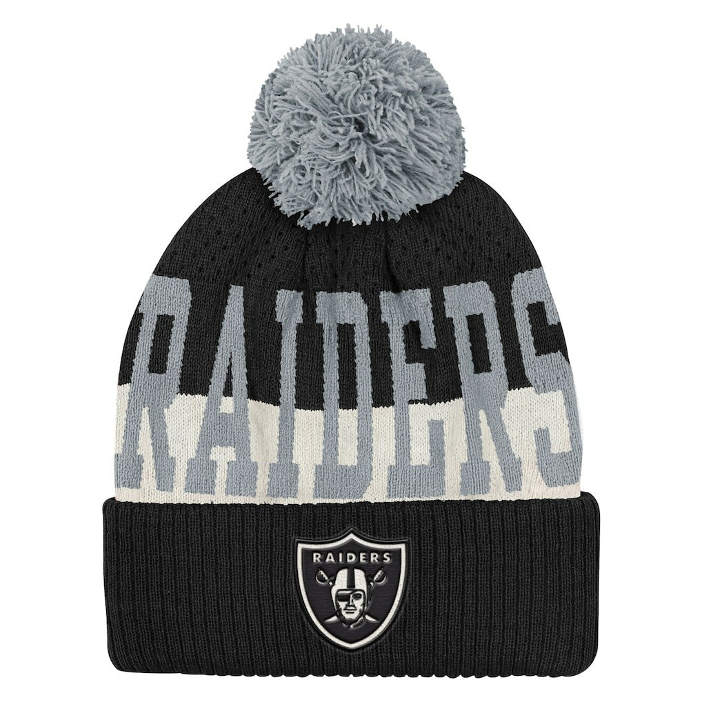 Las Vegas Raiders Outerstuff Youth Modern Fan Cuffed Knit Hat with Pom Black | NFL