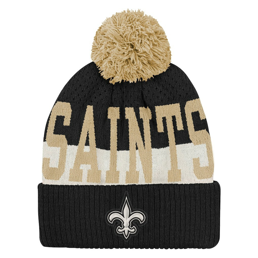 New Orleans Saints Outerstuff Youth Modern Fan Cuffed Knit Hat with Pom Black | NFL