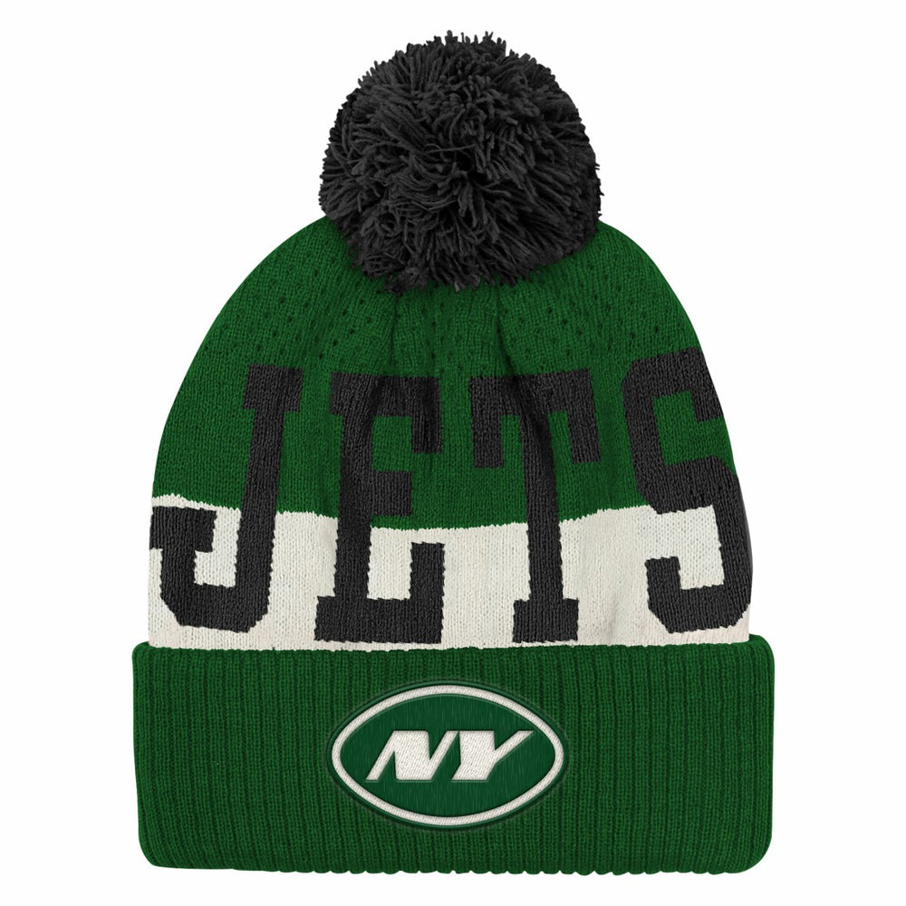 New York Jets Outerstuff Youth Modern Fan Cuffed Knit Hat with Pom Green | NFL