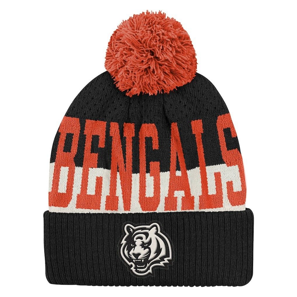 Cincinnati Bengals Outerstuff Youth Modern Fan Cuffed Knit Hat with Pom Black | NFL