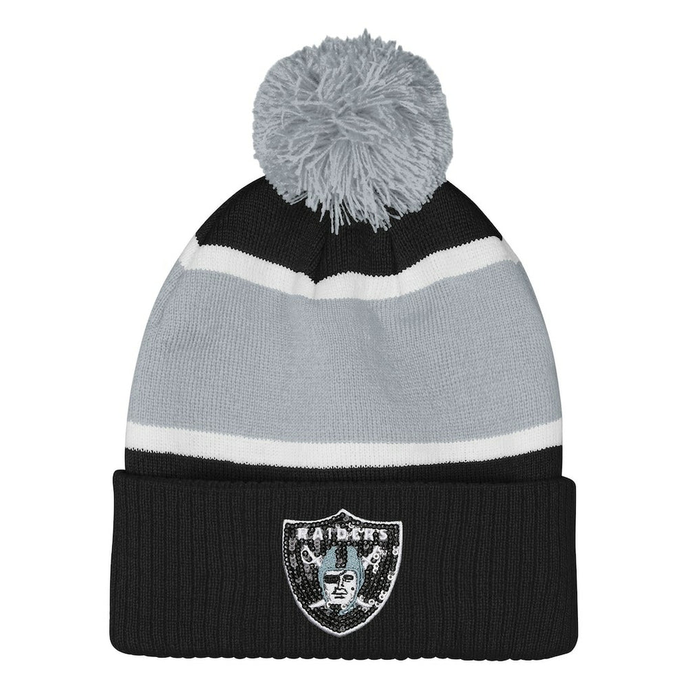 Las Vegas Raiders Outerstuff Girls Let's Play Cuffed Knit Hat with Pom Black | NFL