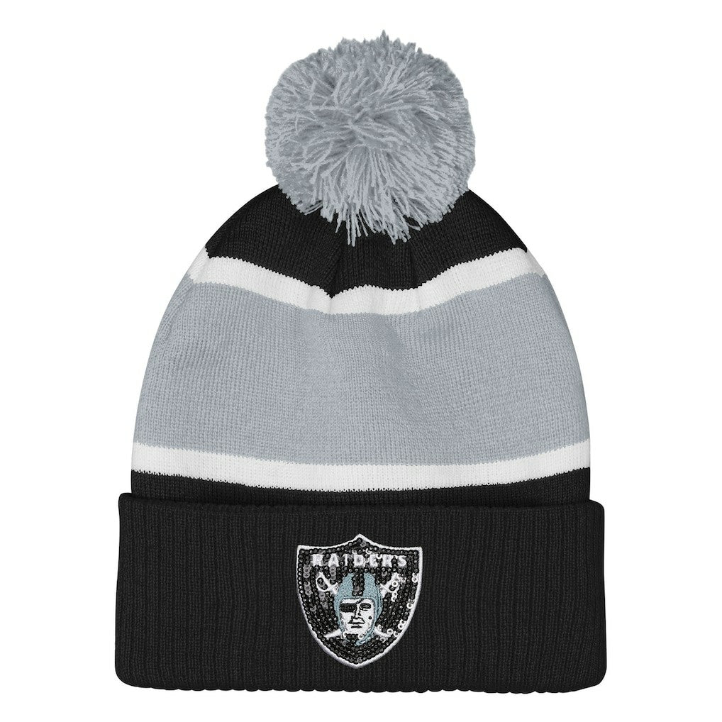 Las Vegas Raiders Outerstuff Girls Let's Play Cuffed Knit Hat with Pom Black | NFL