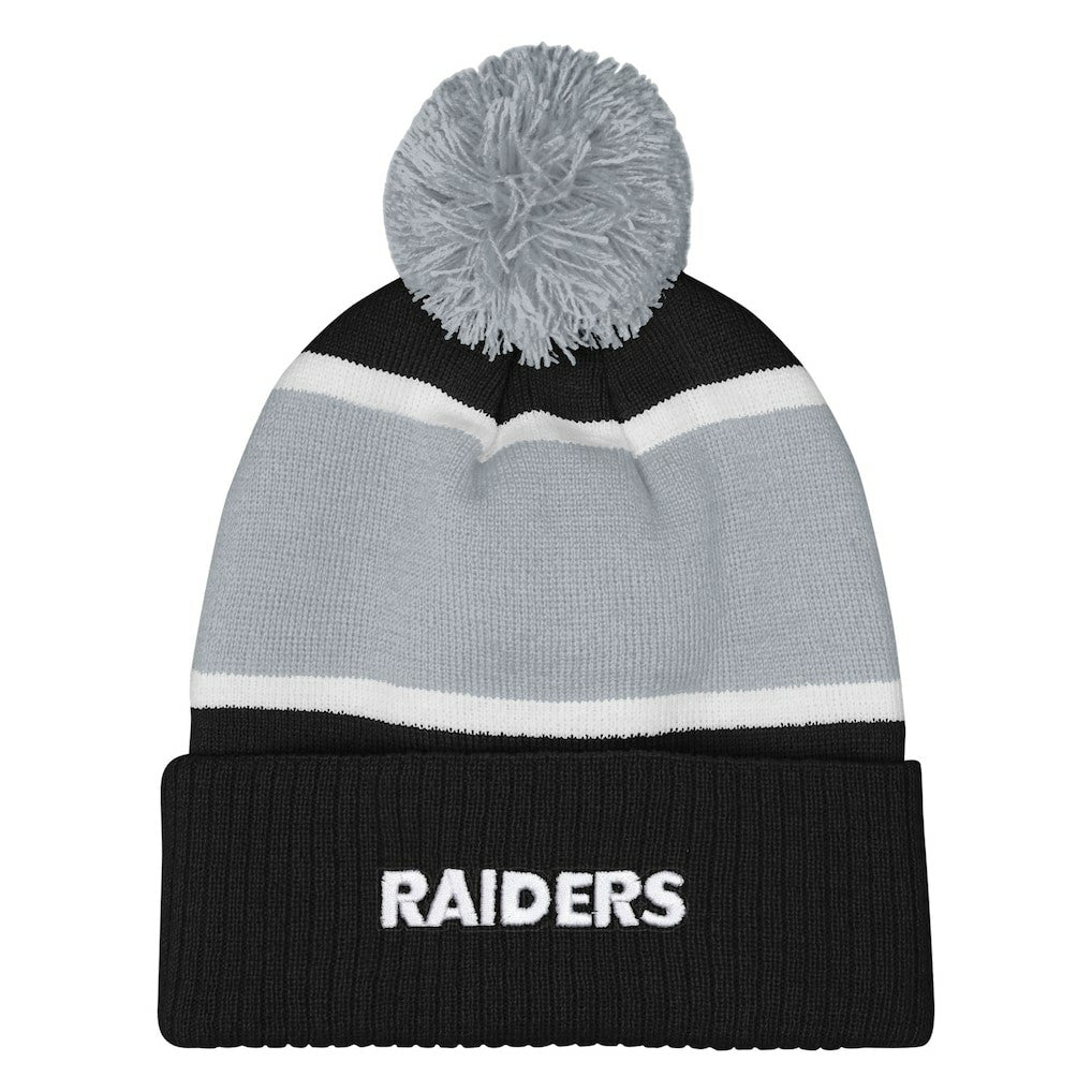 Las Vegas Raiders Outerstuff Girls Let's Play Cuffed Knit Hat with Pom Black | NFL