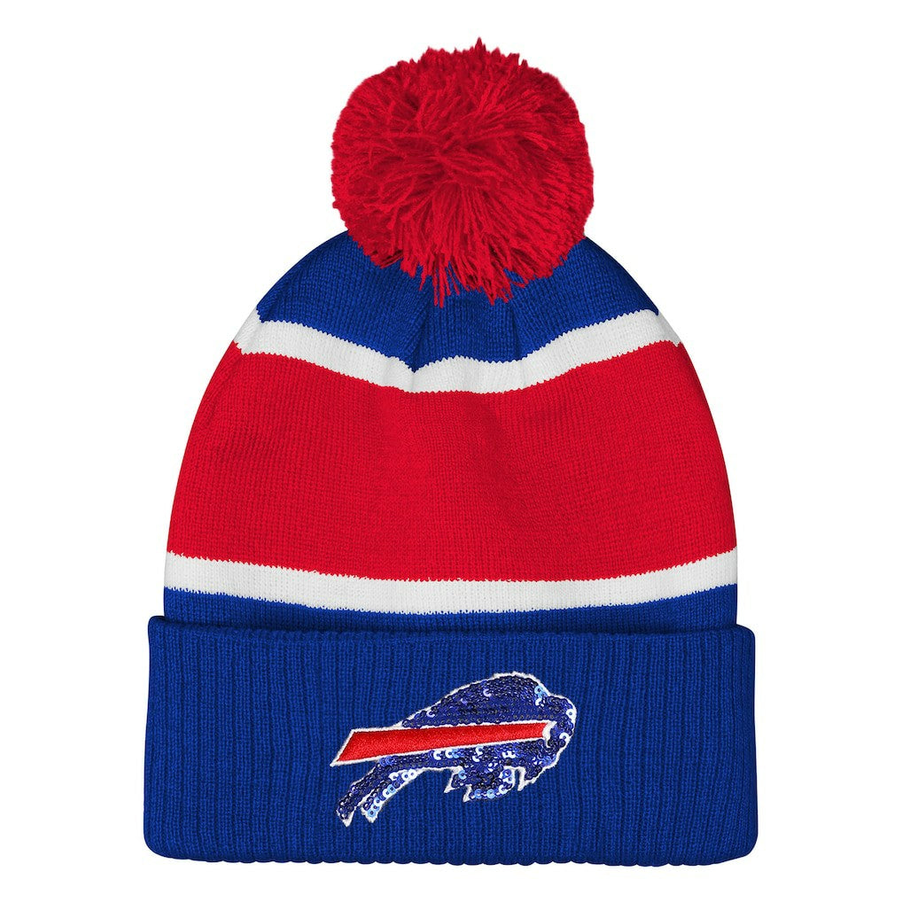 Buffalo Bills Outerstuff Girls Let's Play Cuffed Knit Hat with Pom Royal | NFL