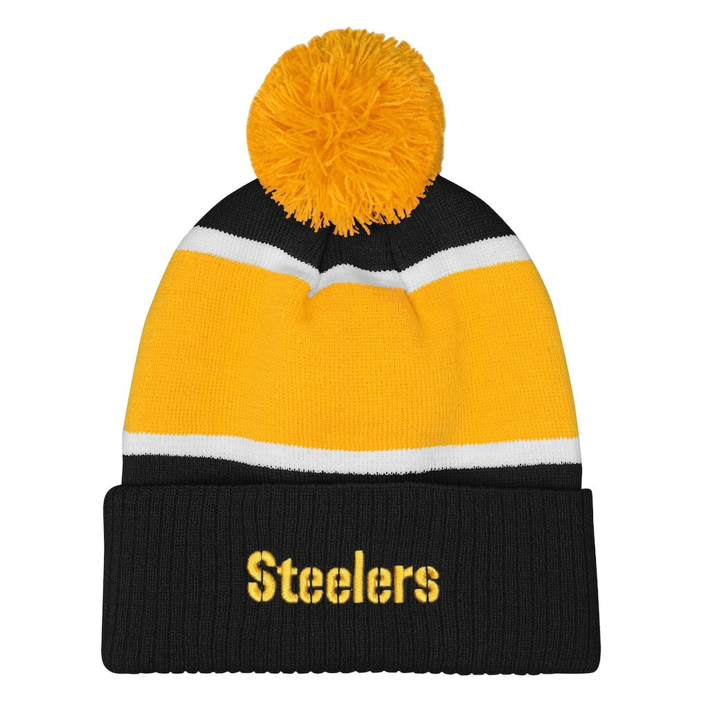 Pittsburgh Steelers Outerstuff Girls Let's Play Cuffed Knit Hat with Pom Black | NFL