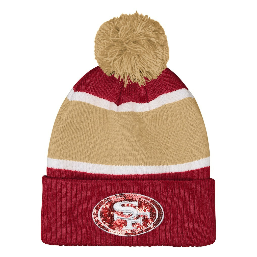 San Francisco 49ers Outerstuff Girls Let's Play Cuffed Knit Hat with Pom Scarlet | NFL