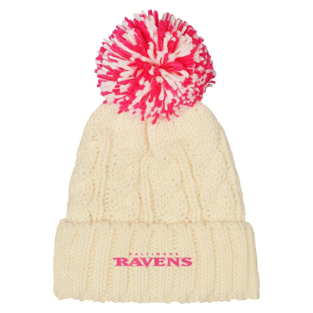 Baltimore Ravens Outerstuff Girls Cable Cuffed Knit Hat with Pom White | NFL