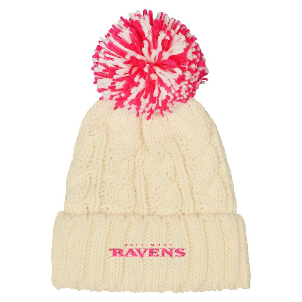 Baltimore Ravens Outerstuff Girls Cable Cuffed Knit Hat with Pom White | NFL