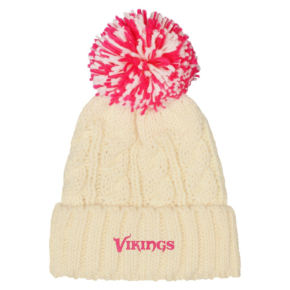 Minnesota Vikings Outerstuff Girls Cable Cuffed Knit Hat with Pom White | NFL