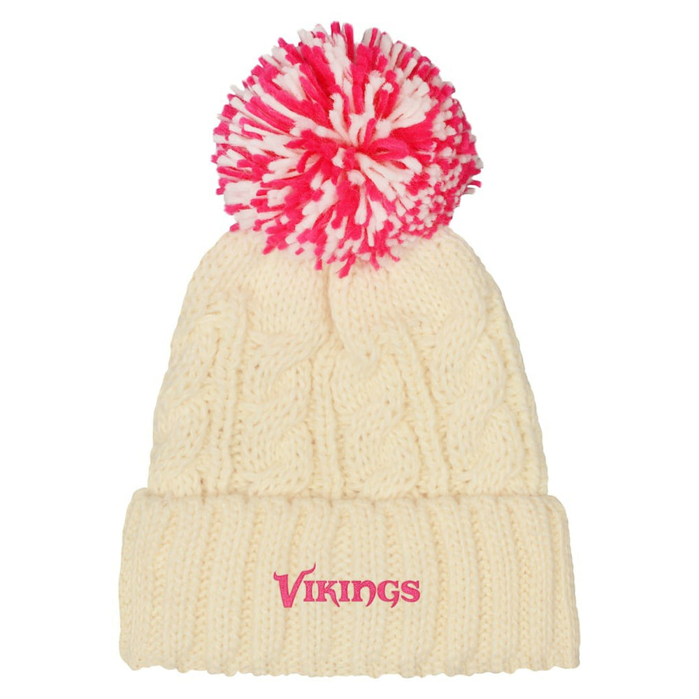 Minnesota Vikings Outerstuff Girls Cable Cuffed Knit Hat with Pom White | NFL