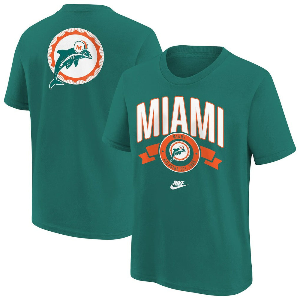 Miami Dolphins Youth Rewind Front & Back Essential T-Shirt Aqua | Nike for Sale