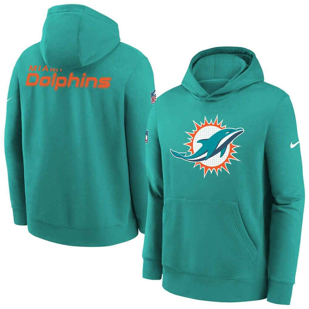 Miami Dolphins Youth Sideline Club Fleece Hoodie Aqua | Nike for Sale