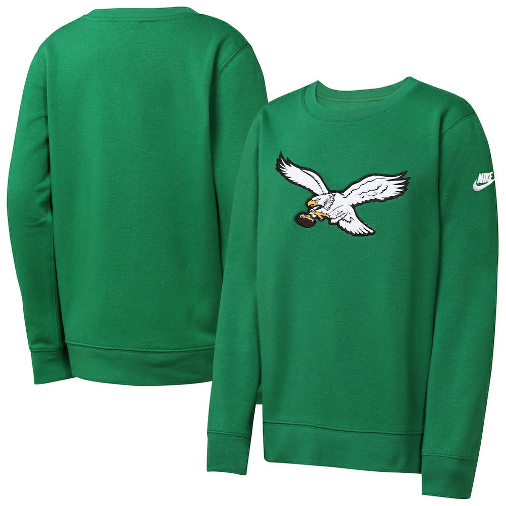 Philadelphia Eagles Youth Rewind Essential Pullover Crewneck Sweatshirt Kelly Green | Nike for Sale