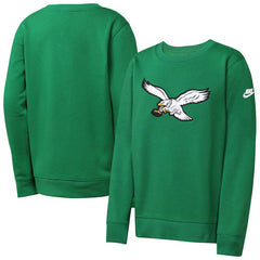Philadelphia Eagles Youth Rewind Essential Pullover Crewneck Sweatshirt Kelly Green | Nike for Sale