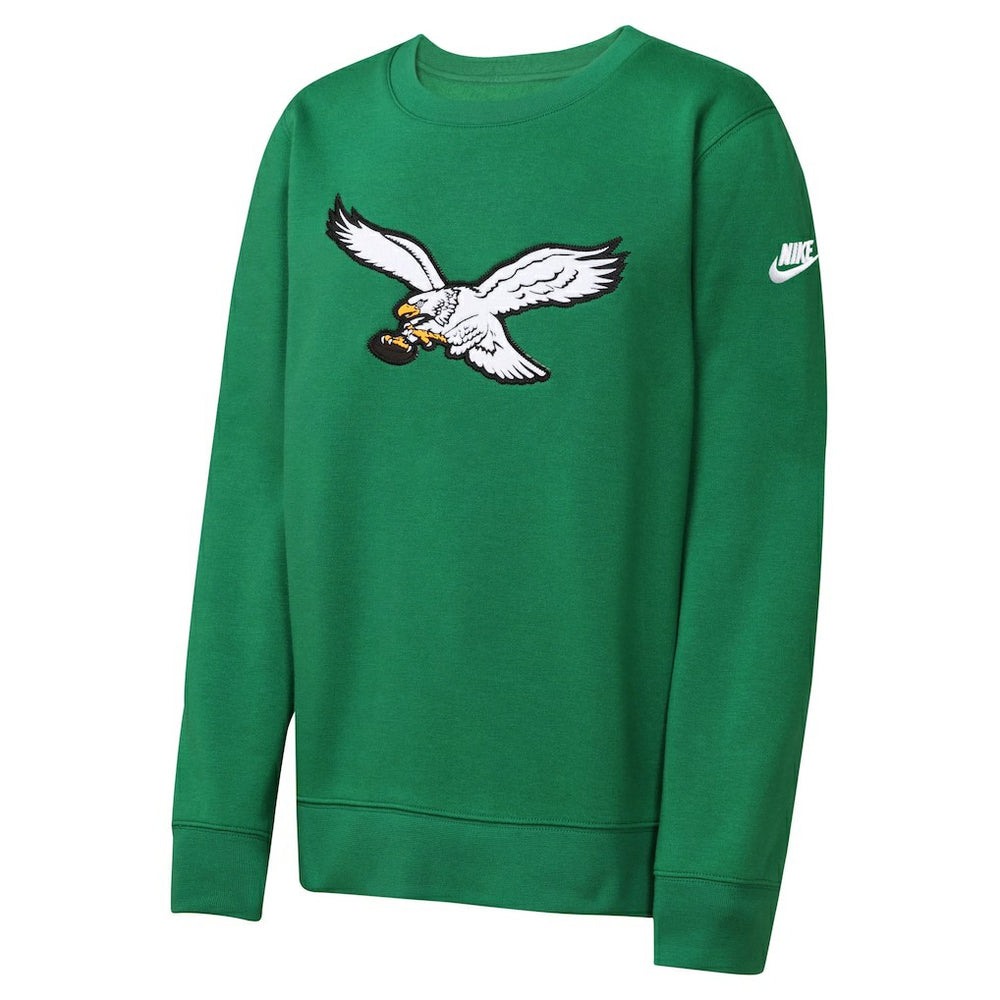 Philadelphia Eagles Youth Rewind Essential Pullover Crewneck Sweatshirt Kelly Green | Nike for Sale