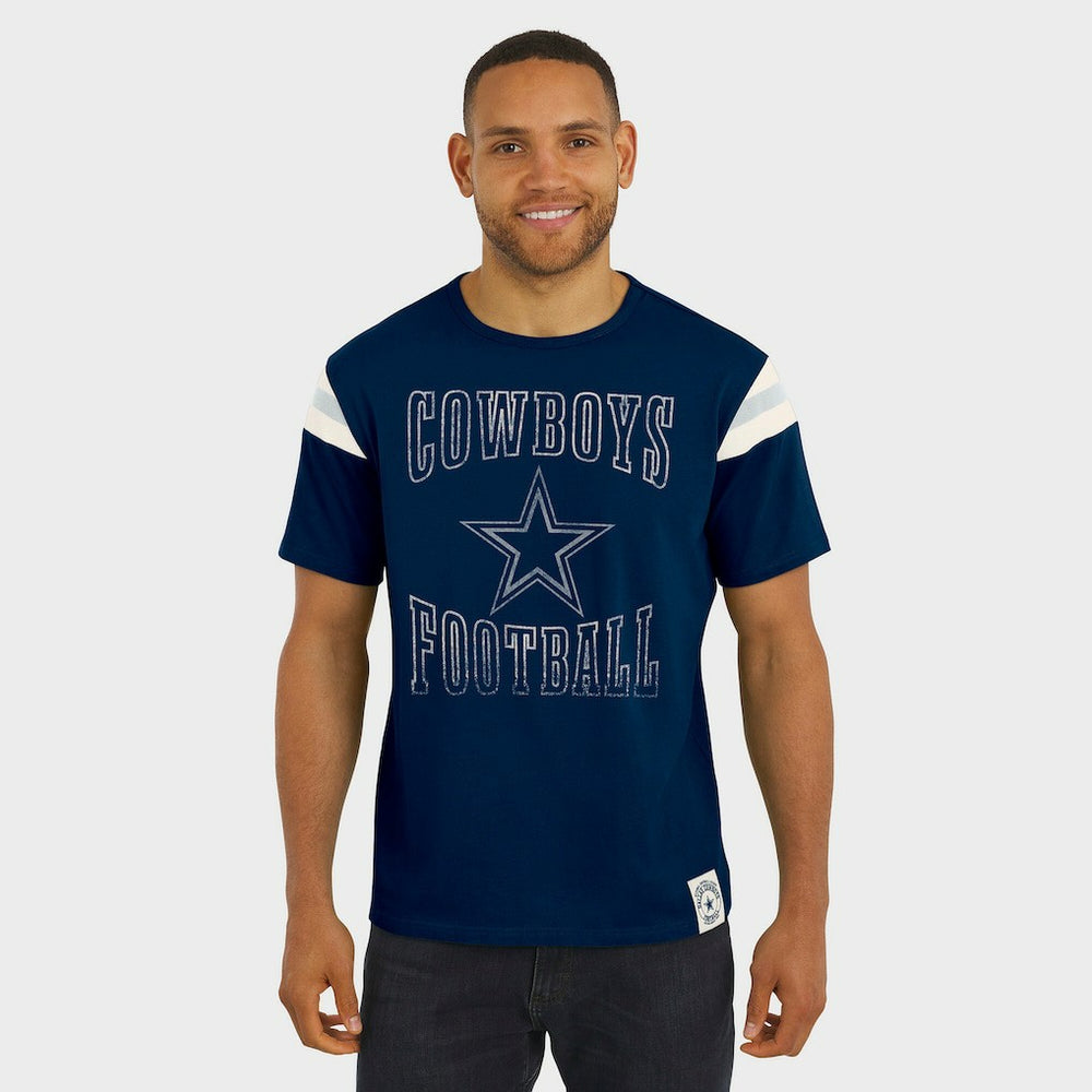 Dallas Cowboys Darius Rucker Collection Distressed Throwback Shoulder Stripe T-Shirt Navy | Fanatics