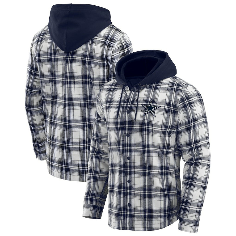 Dallas Cowboys Darius Rucker Collection Plaid Flannel Quilted Full-Snap Hooded Shacket Navy | Fanatics