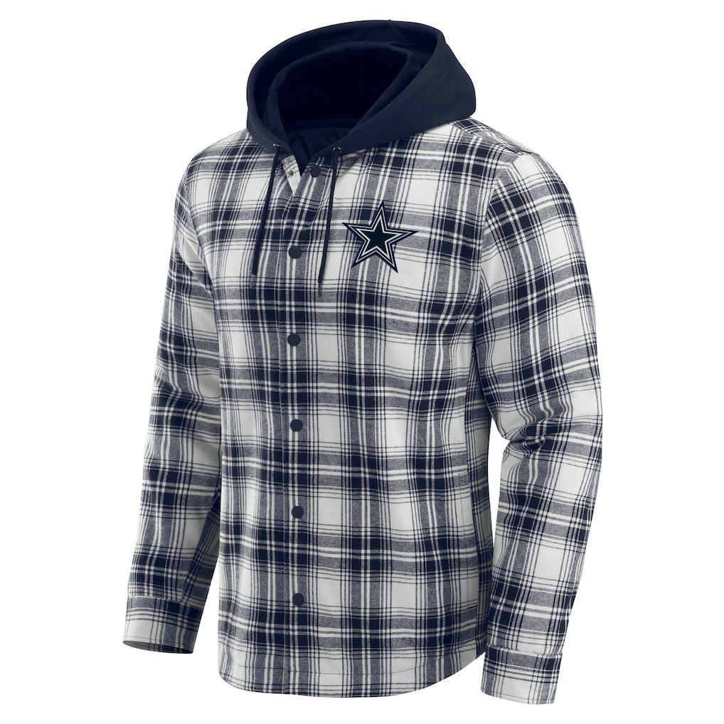 Dallas Cowboys Darius Rucker Collection Plaid Flannel Quilted Full-Snap Hooded Shacket Navy | Fanatics