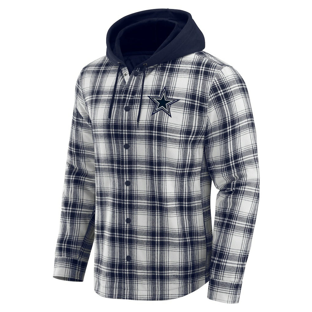 Dallas Cowboys Darius Rucker Collection Plaid Flannel Quilted Full-Snap Hooded Shacket Navy | Fanatics