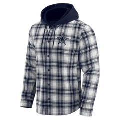 Dallas Cowboys Darius Rucker Collection Plaid Flannel Quilted Full-Snap Hooded Shacket Navy | Fanatics