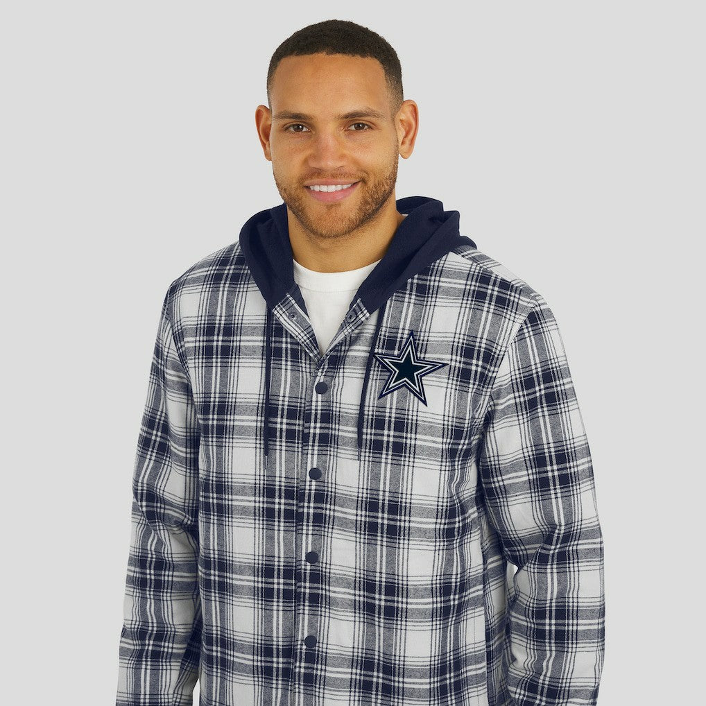 Dallas Cowboys Darius Rucker Collection Plaid Flannel Quilted Full-Snap Hooded Shacket Navy | Fanatics